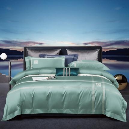 91家纺网 家纺一手货源 找家纺 爱情故事 2025新款居家140支轻奢贡缎长绒棉刺绣四件套 初若-绿