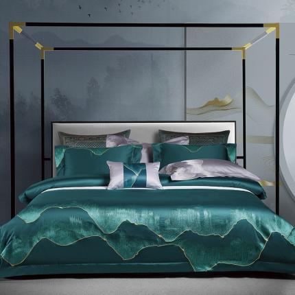 91家纺网 家纺一手货源 找家纺 爱情故事 2025新款居家140支轻奢贡缎长绒棉刺绣四件套 青城