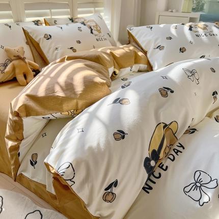 91家纺网 家纺一手货源 找家纺 （总）百寐2024新款卡通碎花文艺复古小清新全棉13372床笠床单被套三四件套