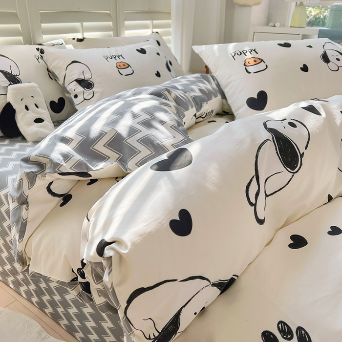 91家纺网 家纺一手货源 找家纺 百寐 2024小清新碎花卡通13372全棉四件套纯棉床单床笠款 爱心狗