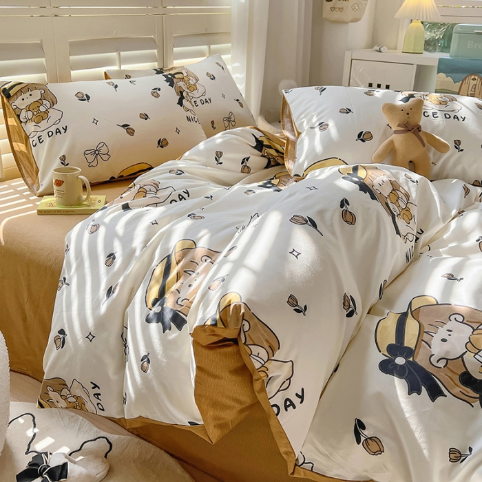 91家纺网 家纺一手货源 找家纺 百寐 2024小清新碎花卡通13372全棉四件套纯棉床单床笠款 安妮