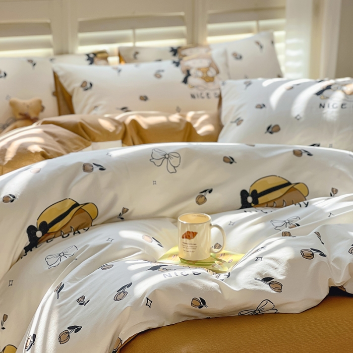 91家纺网 家纺一手货源 找家纺 百寐 2024小清新碎花卡通13372全棉四件套纯棉床单床笠款 安妮