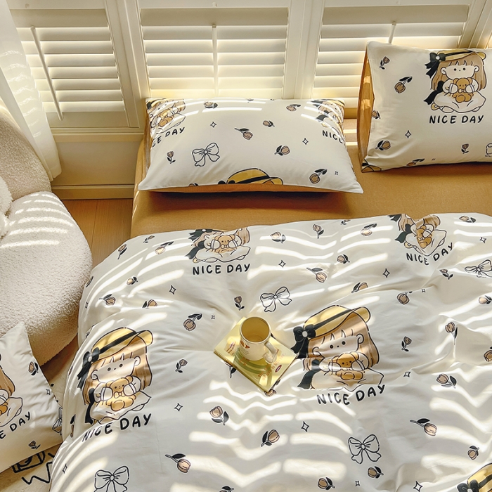 91家纺网 家纺一手货源 找家纺 百寐 2024小清新碎花卡通13372全棉四件套纯棉床单床笠款 安妮