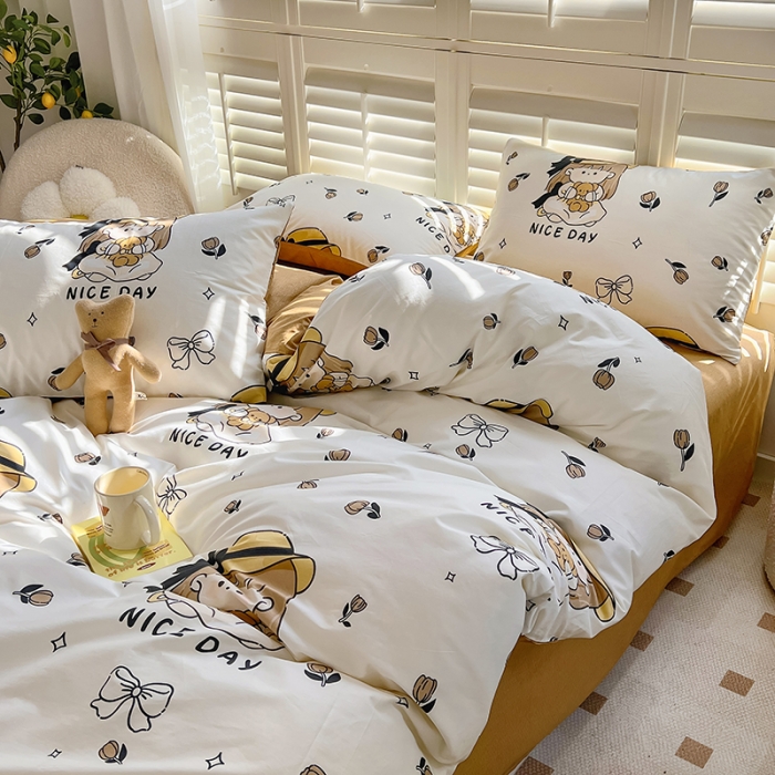 91家纺网 家纺一手货源 找家纺 百寐 2024小清新碎花卡通13372全棉四件套纯棉床单床笠款 安妮