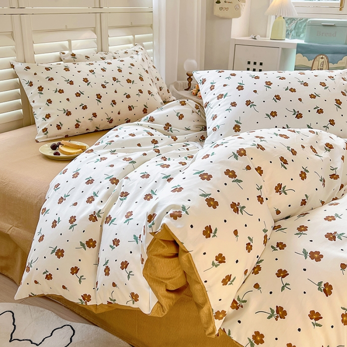 91家纺网 家纺一手货源 找家纺 百寐 2024小清新碎花卡通13372全棉四件套纯棉床单床笠款 初夏