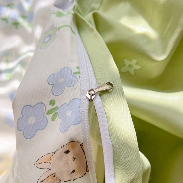 91家纺网 家纺一手货源 找家纺 百寐 2024小清新碎花卡通13372全棉四件套纯棉床单床笠款 丛林兔