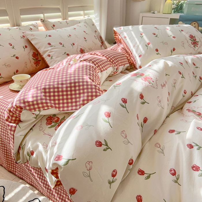 91家纺网 家纺一手货源 找家纺 百寐 2024小清新碎花卡通13372全棉四件套纯棉床单床笠款 后花园