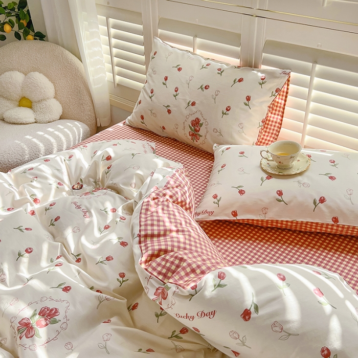 91家纺网 家纺一手货源 找家纺 百寐 2024小清新碎花卡通13372全棉四件套纯棉床单床笠款 后花园