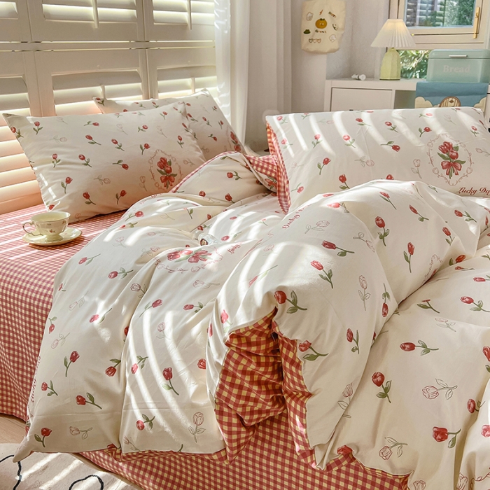 91家纺网 家纺一手货源 找家纺 百寐 2024小清新碎花卡通13372全棉四件套纯棉床单床笠款 后花园