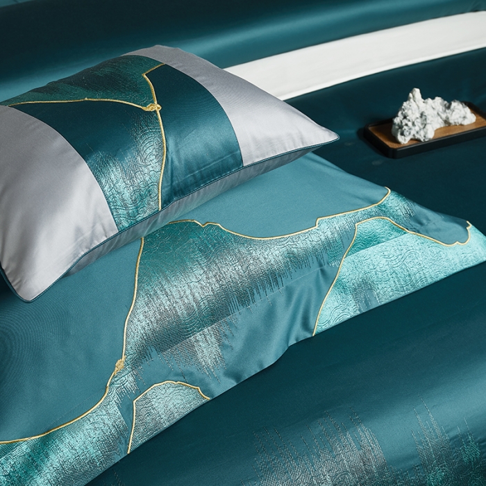 91家纺网 家纺一手货源 找家纺 爱情故事 2025新款居家140支轻奢贡缎长绒棉刺绣四件套 青城