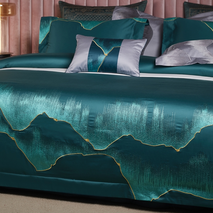 91家纺网 家纺一手货源 找家纺 爱情故事 2025新款居家140支轻奢贡缎长绒棉刺绣四件套 青城