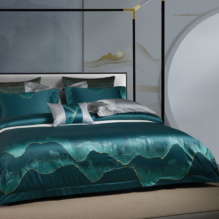 91家纺网 家纺一手货源 找家纺 爱情故事 2025新款居家140支轻奢贡缎长绒棉刺绣四件套 青城