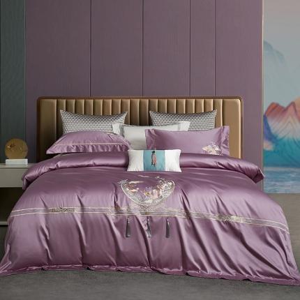 爱情故事 2025新款居家140支轻奢贡缎长绒棉刺绣四件套 余生-深紫