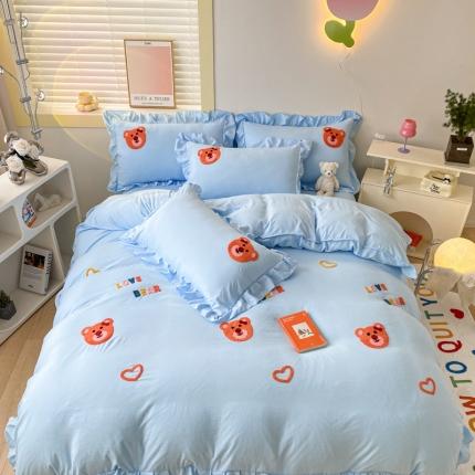 91家纺网 家纺一手货源 找家纺 （总）AB家纺 2023新款韩版水洗棉毛巾绣四件套-爱心熊