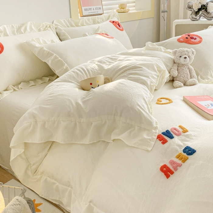 91家纺网 家纺一手货源 找家纺 （总）AB家纺 2023新款韩版水洗棉毛巾绣四件套-爱心熊