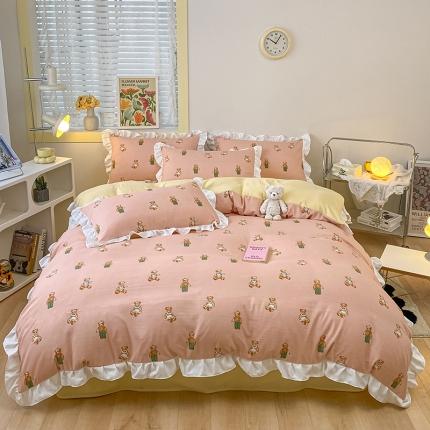 91家纺网 家纺一手货源 找家纺 澳梵  2023新款法式清新四件套-晚风告白 宝贝熊-粉