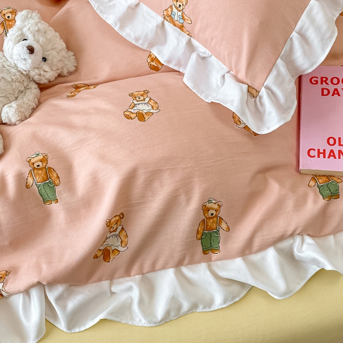 91家纺网 家纺一手货源 找家纺 澳梵  2023新款法式清新四件套-晚风告白 宝贝熊-粉