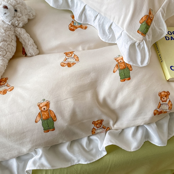 91家纺网 家纺一手货源 找家纺 澳梵  2023新款法式清新四件套-晚风告白 宝贝熊-绿