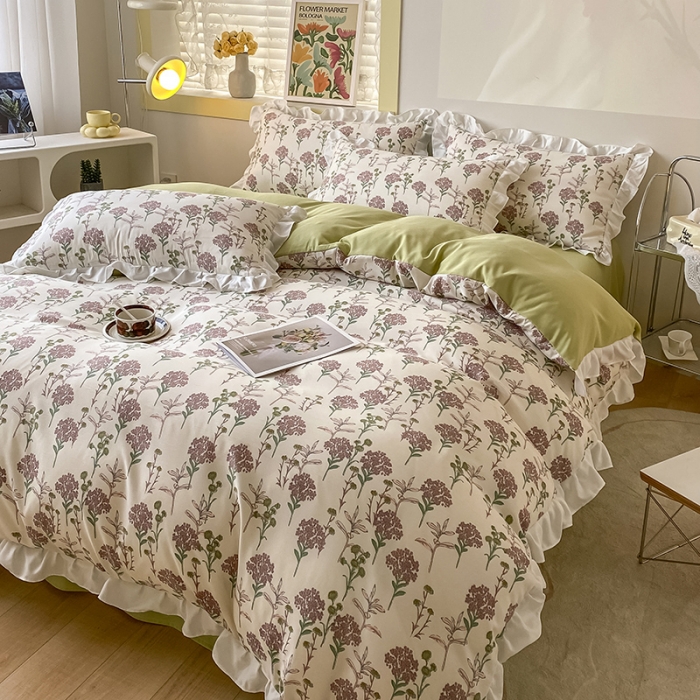 91家纺网 家纺一手货源 找家纺 澳梵  2023新款法式清新四件套-晚风告白 海芋恋人