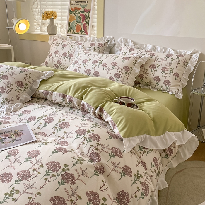 91家纺网 家纺一手货源 找家纺 澳梵  2023新款法式清新四件套-晚风告白 海芋恋人