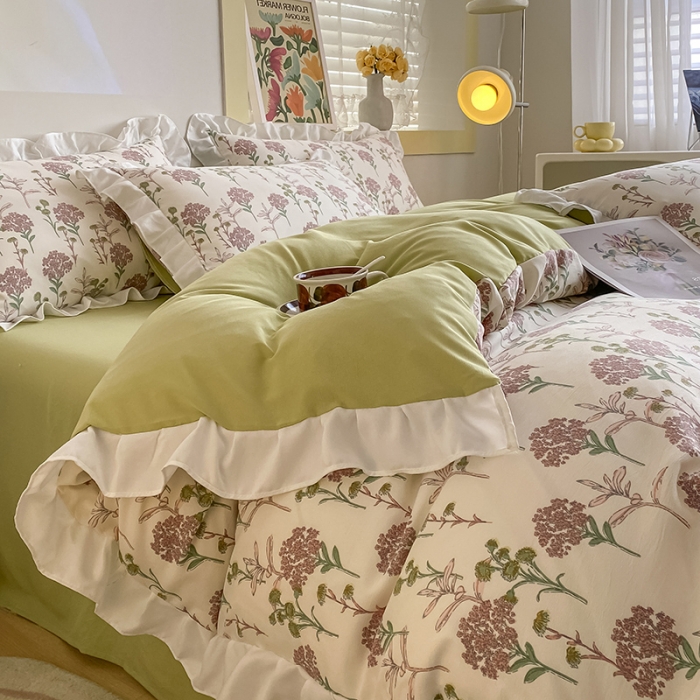 91家纺网 家纺一手货源 找家纺 澳梵  2023新款法式清新四件套-晚风告白 海芋恋人