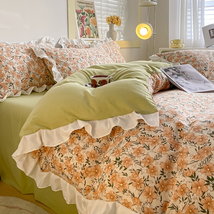 91家纺网 家纺一手货源 找家纺 澳梵  2023新款法式清新四件套-晚风告白 花间游