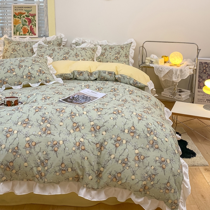 91家纺网 家纺一手货源 找家纺 澳梵  2023新款法式清新四件套-晚风告白 石榴花