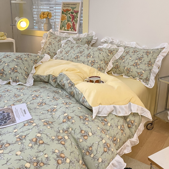 91家纺网 家纺一手货源 找家纺 澳梵  2023新款法式清新四件套-晚风告白 石榴花