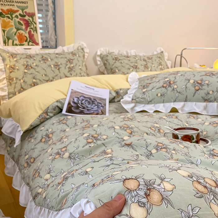 91家纺网 家纺一手货源 找家纺 澳梵  2023新款法式清新四件套-晚风告白 石榴花