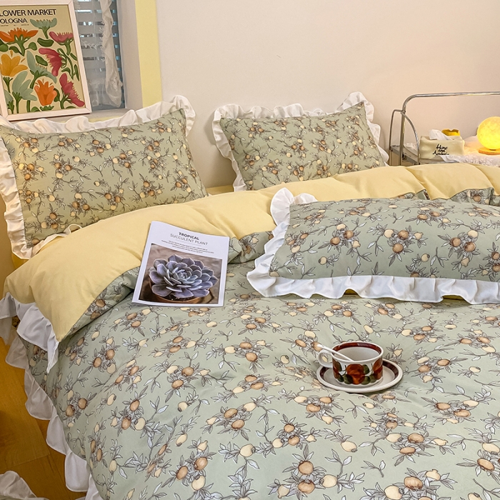 91家纺网 家纺一手货源 找家纺 澳梵  2023新款法式清新四件套-晚风告白 石榴花