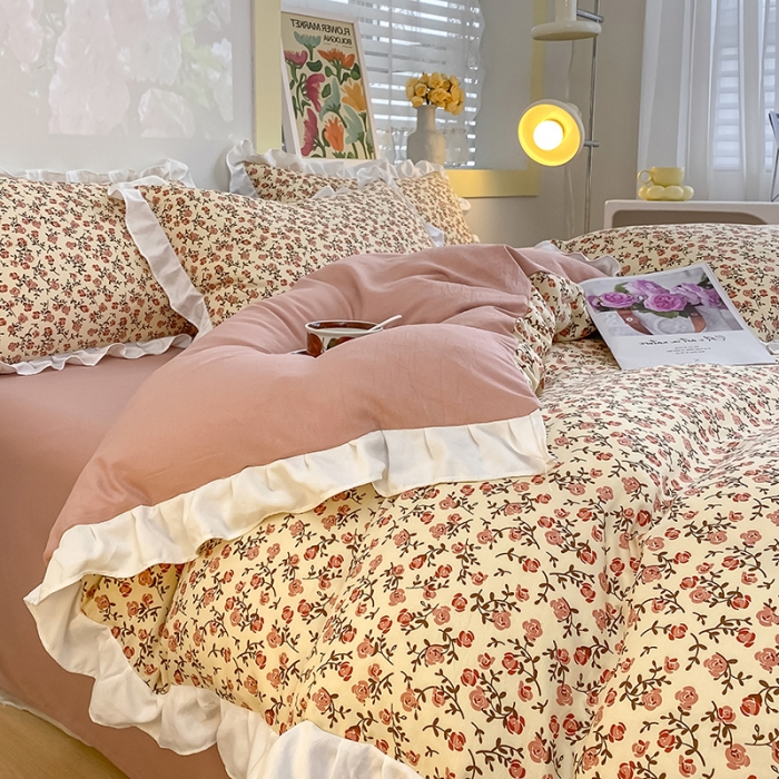 91家纺网 家纺一手货源 找家纺 澳梵  2023新款法式清新四件套-晚风告白 小玫瑰