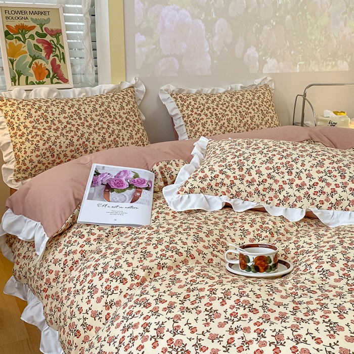 91家纺网 家纺一手货源 找家纺 澳梵  2023新款法式清新四件套-晚风告白 小玫瑰