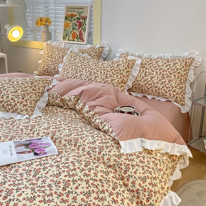 91家纺网 家纺一手货源 找家纺 澳梵  2023新款法式清新四件套-晚风告白 小玫瑰