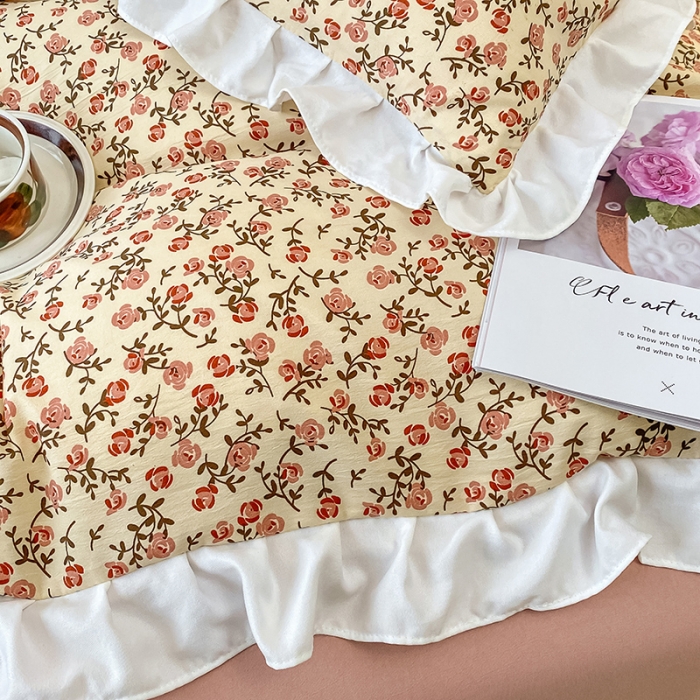 91家纺网 家纺一手货源 找家纺 澳梵  2023新款法式清新四件套-晚风告白 小玫瑰