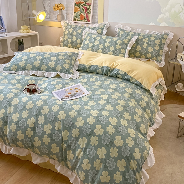 91家纺网 家纺一手货源 找家纺 澳梵  2023新款法式清新四件套-晚风告白 幸运草