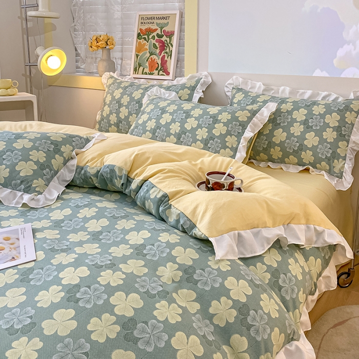 91家纺网 家纺一手货源 找家纺 澳梵  2023新款法式清新四件套-晚风告白 幸运草