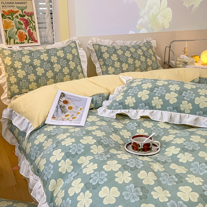 91家纺网 家纺一手货源 找家纺 澳梵  2023新款法式清新四件套-晚风告白 幸运草