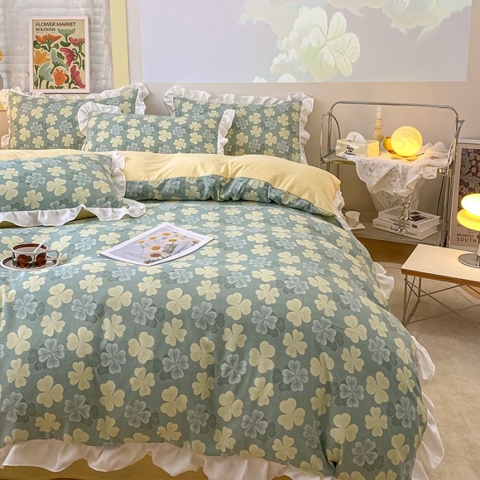 91家纺网 家纺一手货源 找家纺 澳梵  2023新款法式清新四件套-晚风告白 幸运草