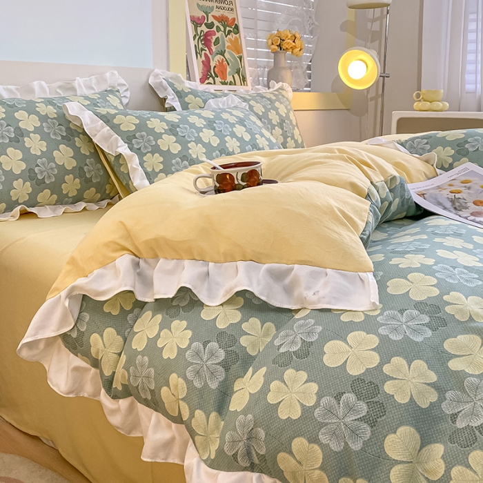 91家纺网 家纺一手货源 找家纺 澳梵  2023新款法式清新四件套-晚风告白 幸运草