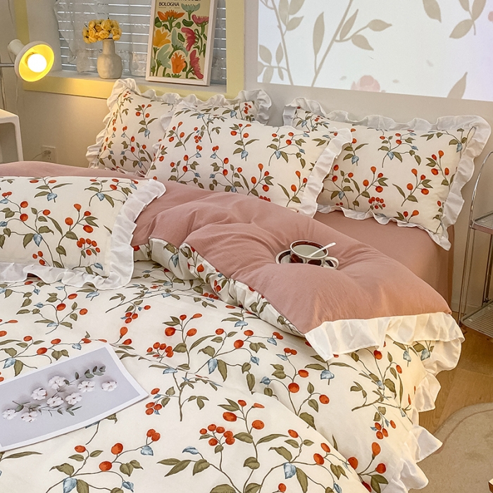 91家纺网 家纺一手货源 找家纺 澳梵  2023新款法式清新四件套-晚风告白 樱洛