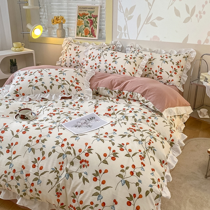 91家纺网 家纺一手货源 找家纺 澳梵  2023新款法式清新四件套-晚风告白 樱洛