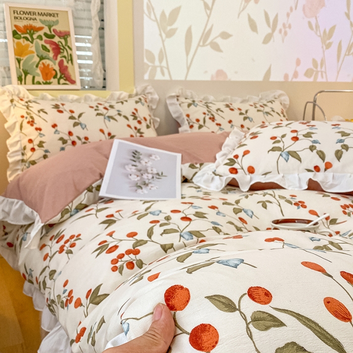 91家纺网 家纺一手货源 找家纺 澳梵  2023新款法式清新四件套-晚风告白 樱洛