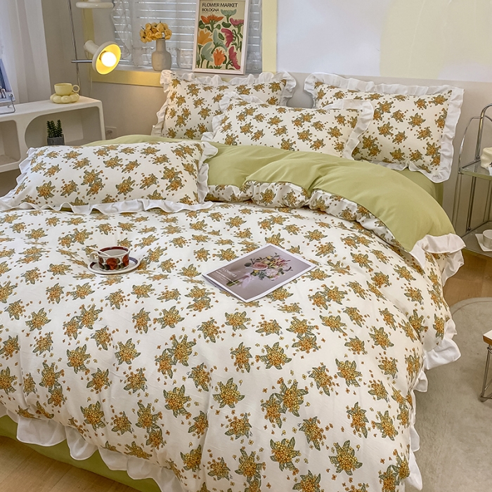 91家纺网 家纺一手货源 找家纺 澳梵  2023新款法式清新四件套-晚风告白 栀子花香