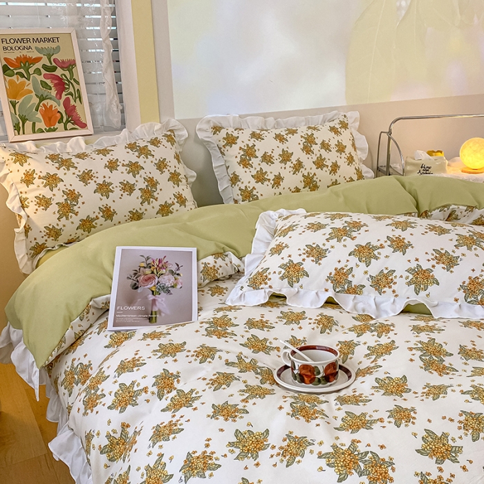 91家纺网 家纺一手货源 找家纺 澳梵  2023新款法式清新四件套-晚风告白 栀子花香