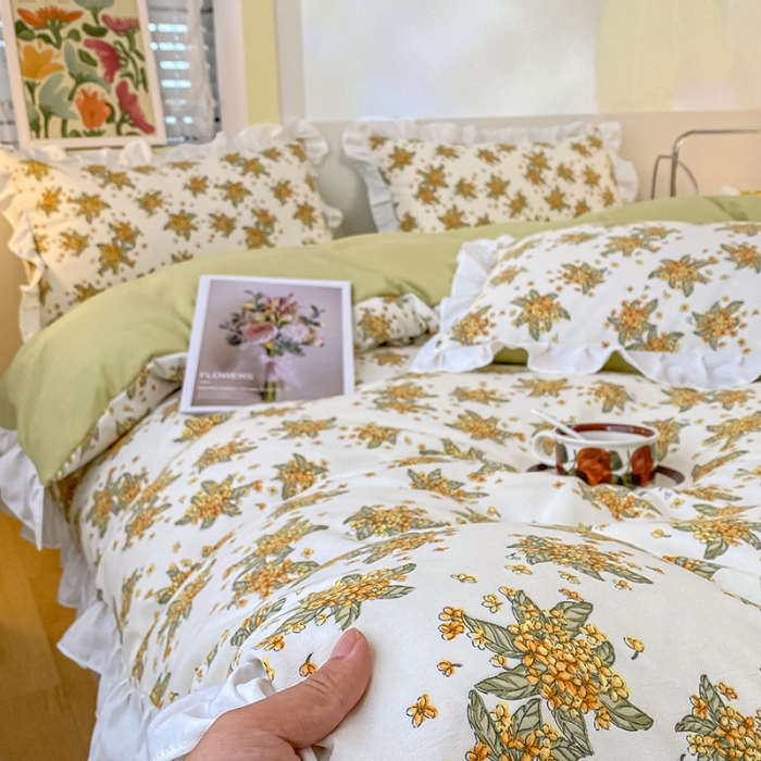 91家纺网 家纺一手货源 找家纺 澳梵  2023新款法式清新四件套-晚风告白 栀子花香