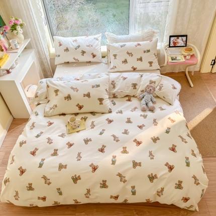91家纺网 家纺一手货源 找家纺 沐辰 2023新款13372全棉印花四件套-萌趣系列 泰迪小熊