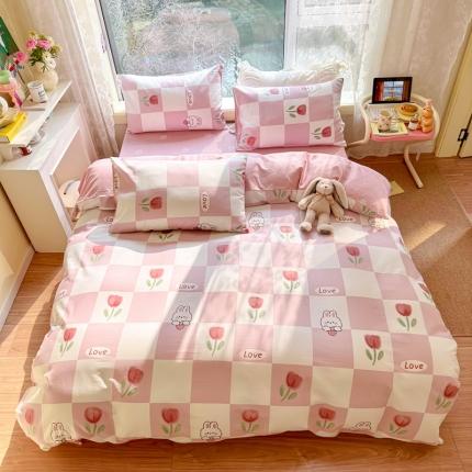 91家纺网 家纺一手货源 找家纺 沐辰 2023新款13372全棉印花四件套-萌趣系列 郁金香小兔