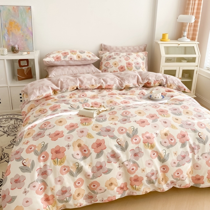 91家纺网 家纺一手货源 找家纺 沐辰 2023新款13372全棉印花四件套-萌趣系列 春日浪漫