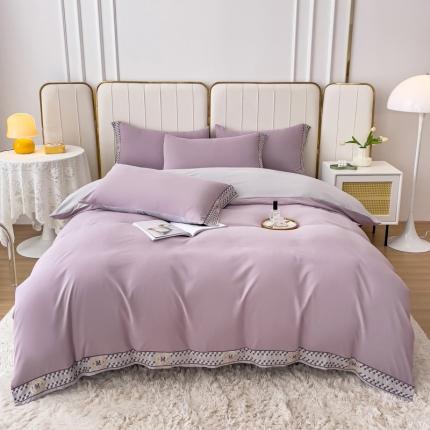 91家纺网 家纺一手货源 找家纺 舒慕 2025新款锦棉千鸟格刺绣单被套单床单四件套梦想系列梦想-丁香紫