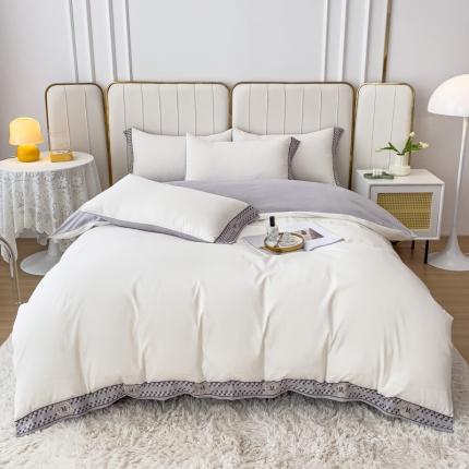 91家纺网 家纺一手货源 找家纺 舒慕 2025新款锦棉千鸟格刺绣单被套单床单四件套梦想系列梦想-贵族白